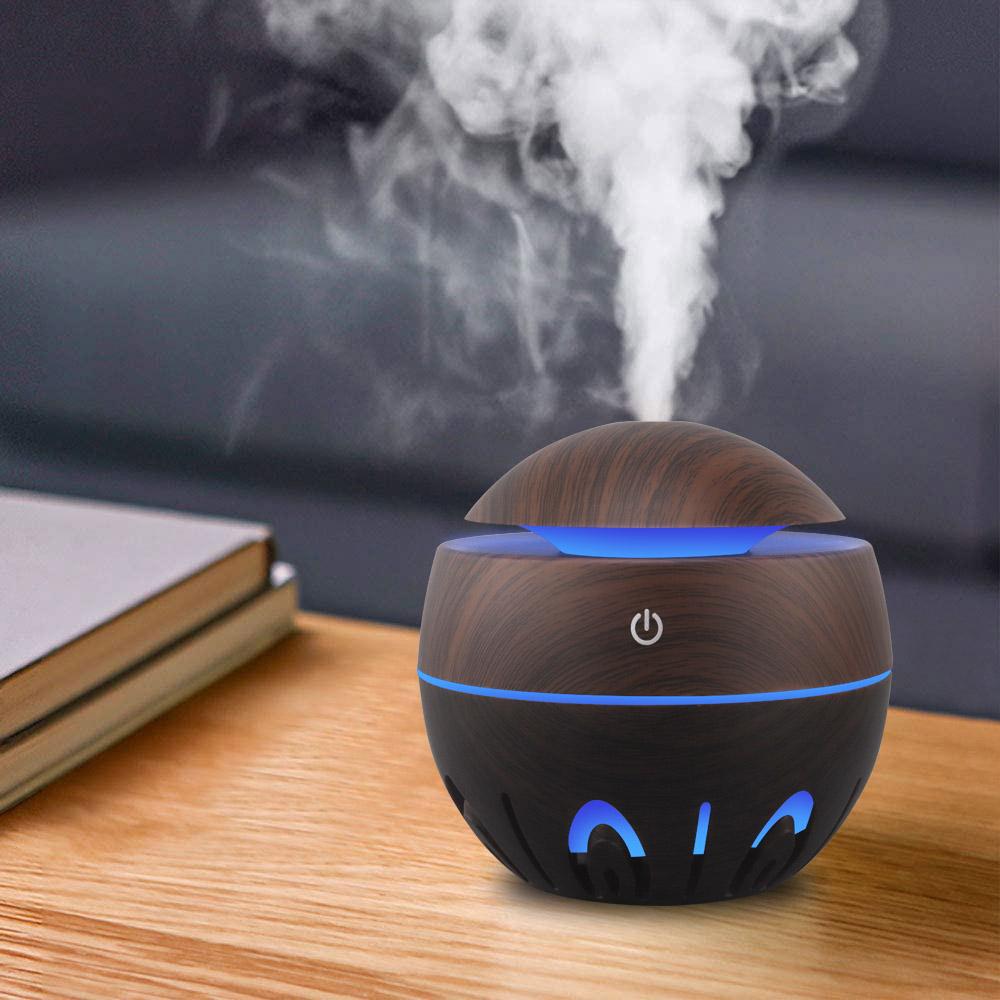 Hạt Gỗ Khuếch Tán Tinh Dầu Siêu Âm Thanh USB Máy Tạo Độ Ẩm Không Khí Thơm Mini Phun Sương Tạo 7 Màu Đèn LED Cho Gia Đình