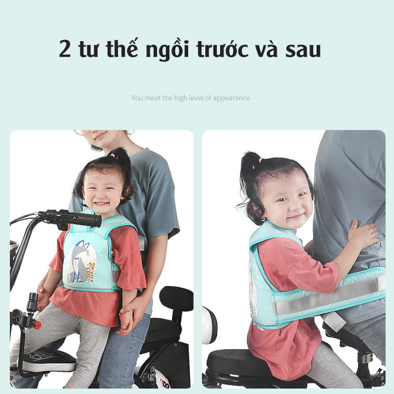 Đai nịt an toàn cho trẻ em ngồi xe máy, có dạ quang ban đêm baby (xanh)