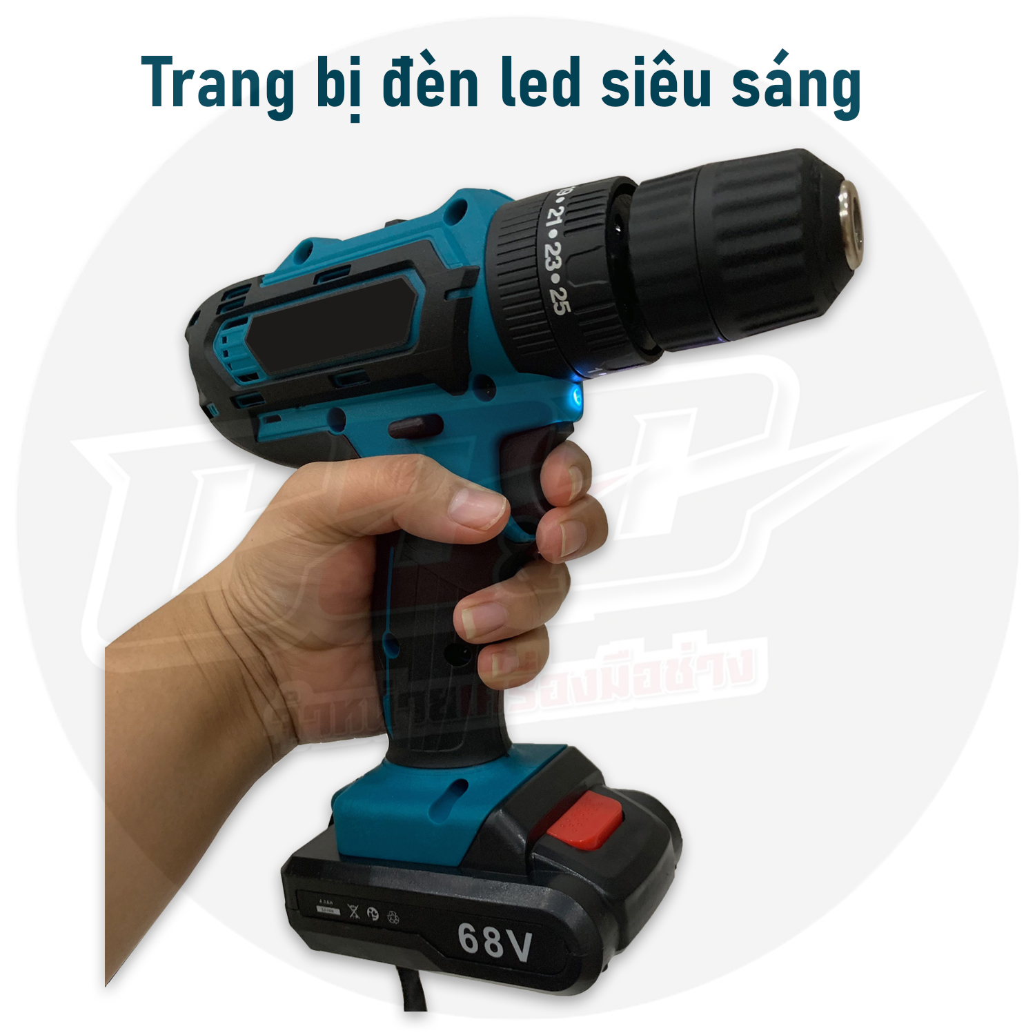 Máy khoan pin 68v công suất khỏe - Trang bị 3 chế độ: khoan, khoan búa, búa - 21 cấp trượt - đèn led siêu sáng - Bộ phụ kiện 2 pin kèm 25 chi tiết - Máy khoan pin 3 chế độ, khoan búa, khoan bắn vít cầm tay