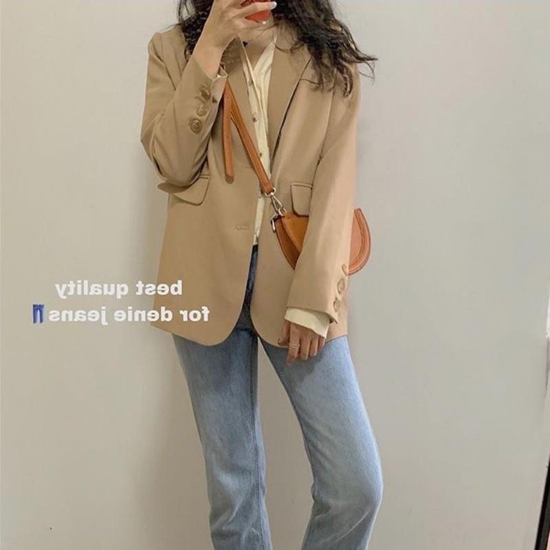 Áo blazer nữ nâu tây /be sữa quảng châu 2 lớp có đệm vai mẫu mới