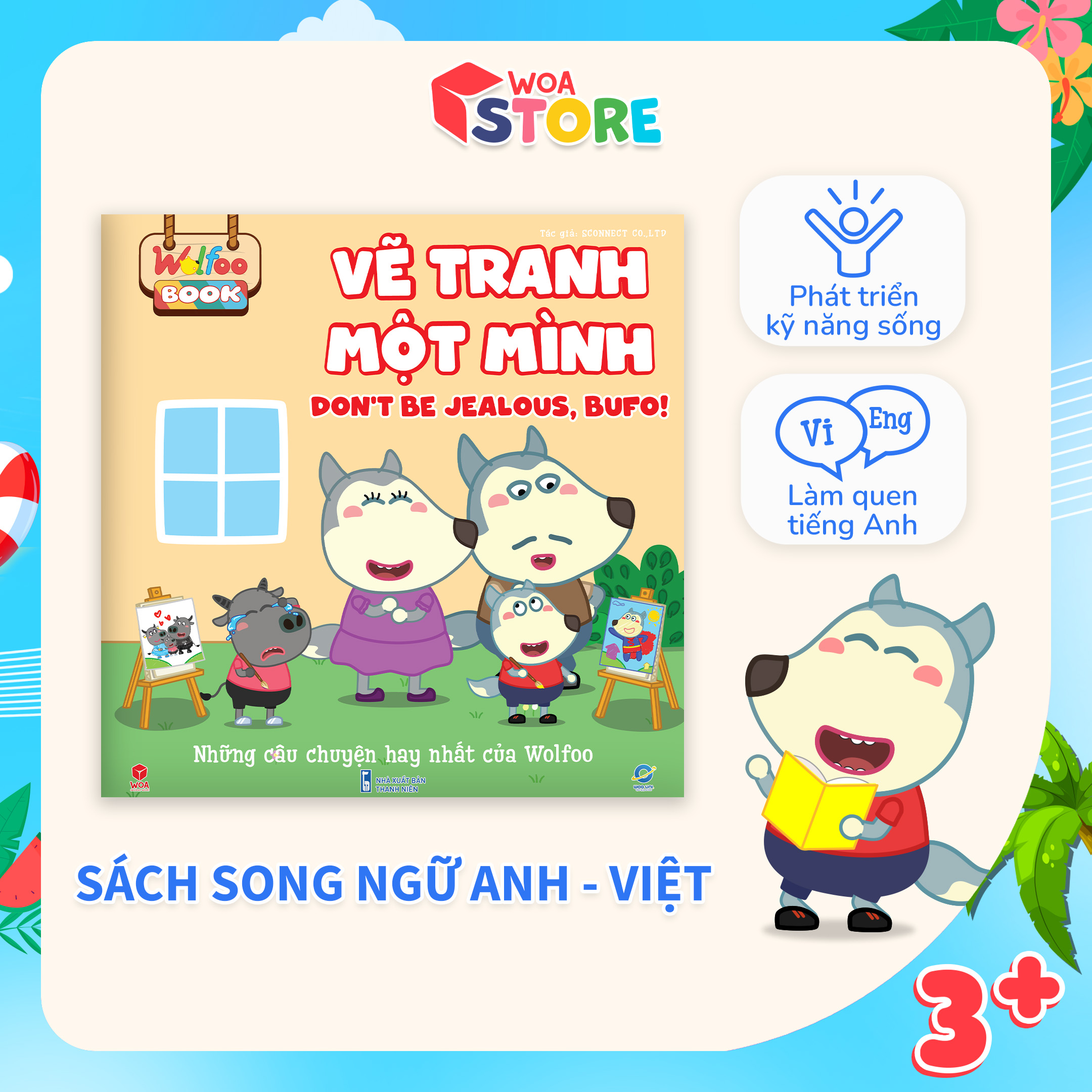 Sách Wolfoo Song ngữ - Vẽ Tranh Một Mình