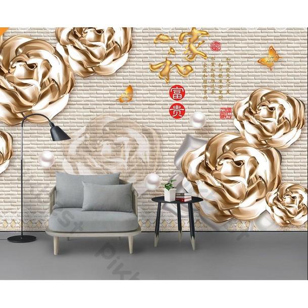Tranh dán tường Hoa hồng vàng thời trang hiện đại, tranh dán tường 3d hiện đại MS1138018