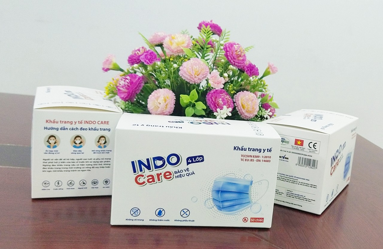 [InDoCare] Combo 3 hộp Khẩu Trang Y Tế 4 Lớp Kháng khuẩn 99% INDO CARE. Tiêu Chuẩn Châu Âu BS EN 14683-2019. Chống tia UV ngăn ngừa mụn khói bụi hiệu quả