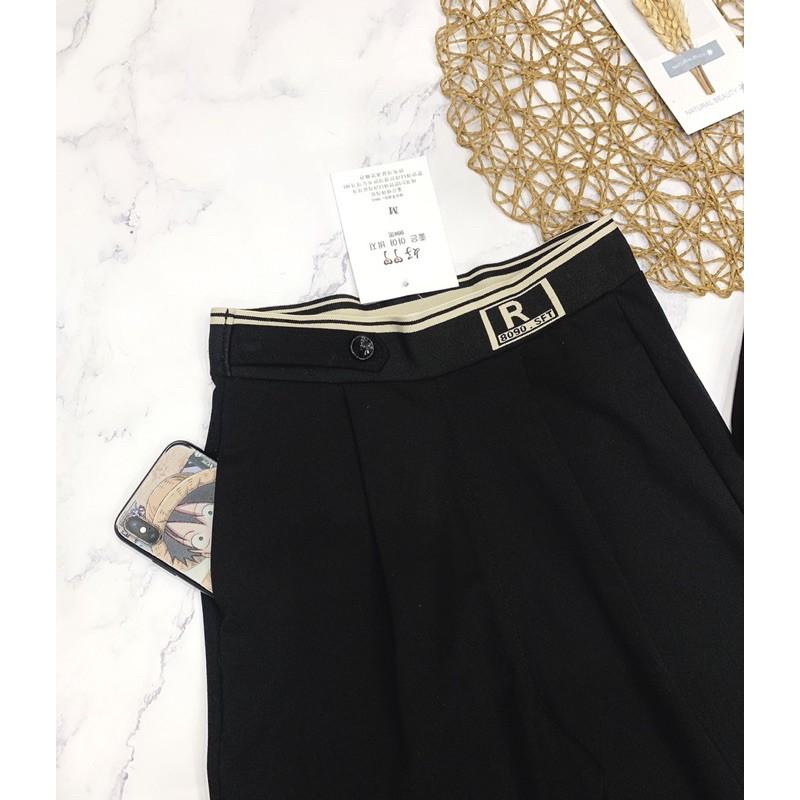 Quần baggy nữ phối cúc cạp chữ chất vải umi Hàn cao cấp