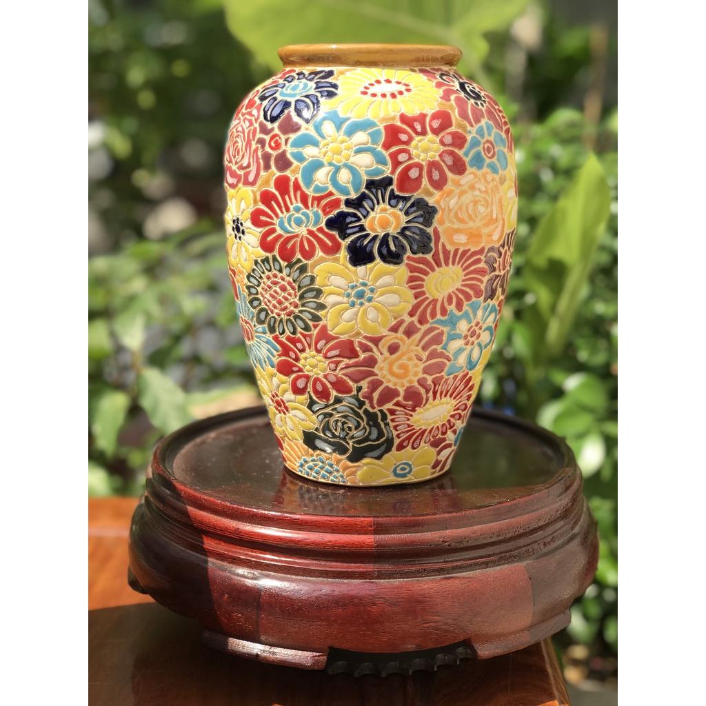 Bình Bông Gốm Sứ Bách Hoa, Dây Lá, Gốm Mỹ Nghệ Nam Bộ, Cao 22cm Cắm Hoa Trang Trí Decor