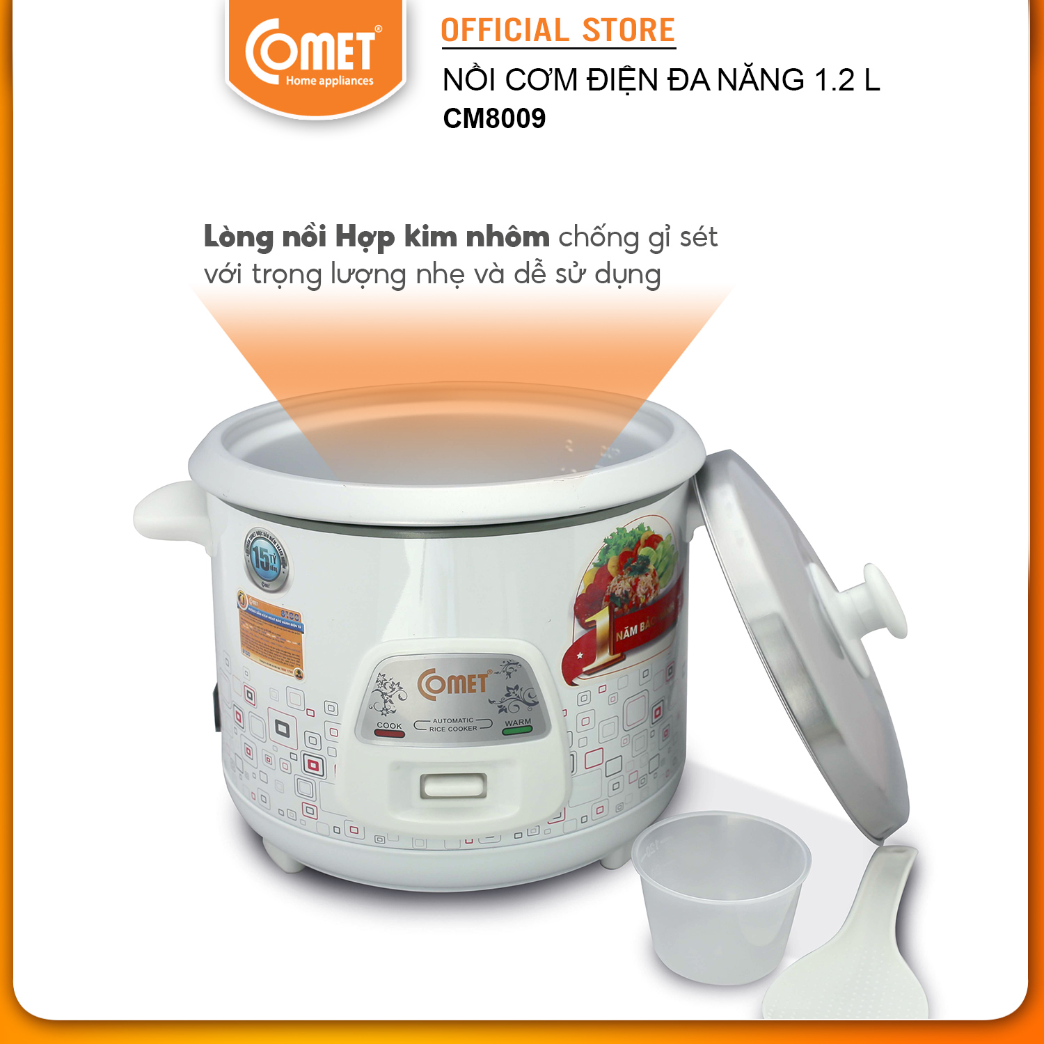 Nồi Cơm Điện Nắp Rời 1,2L Comet CM8009 - Hàng chính hãng