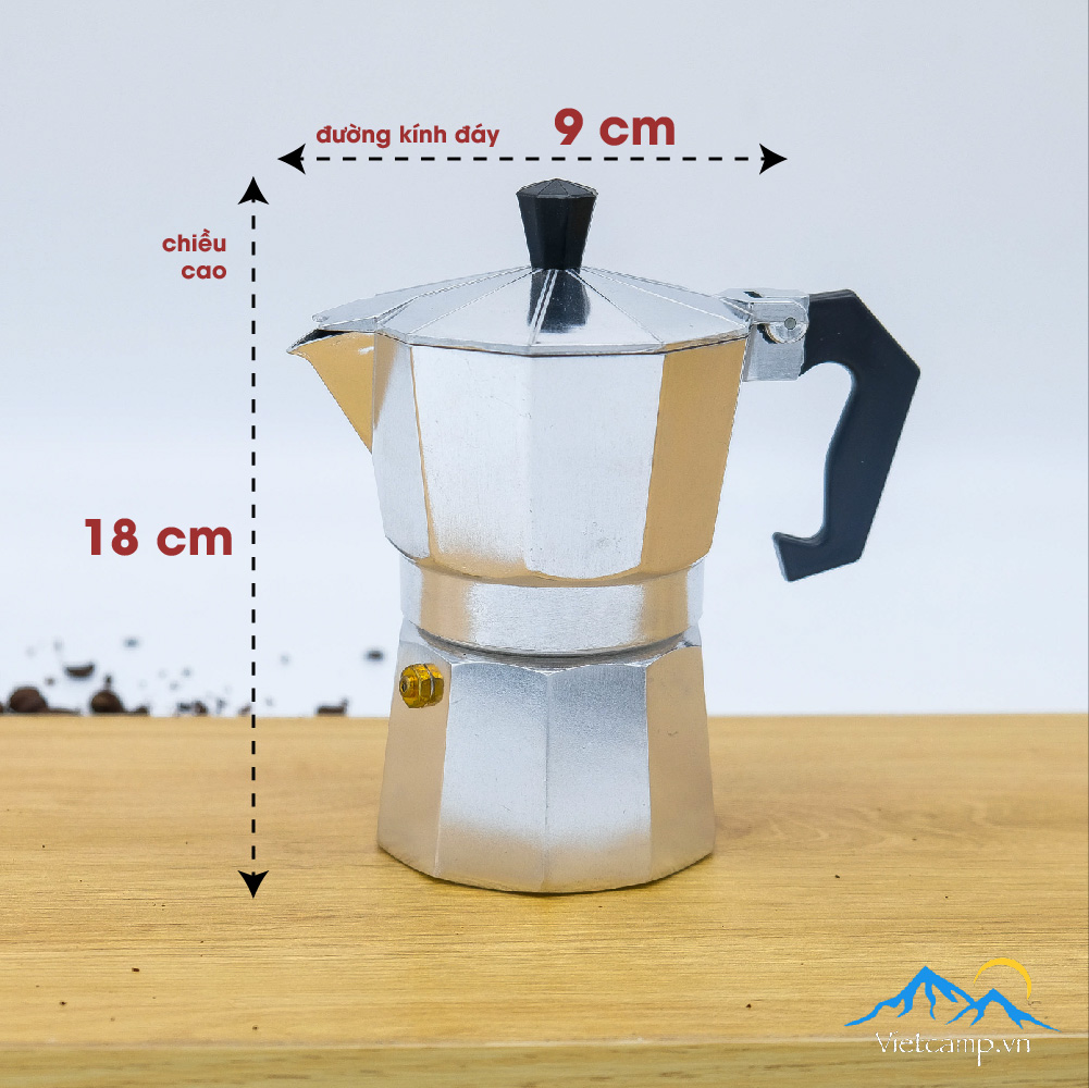 Bình đun cafe Espresso siêu tốc Moka Pot - 150 ml nước - 15 gram cafe - Màu bạc - Chất liệu nhôm - Pha được 5 shot