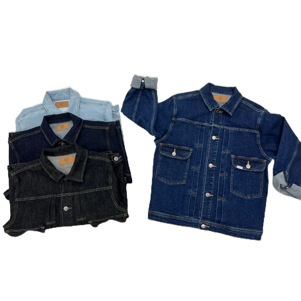 Áo Khoác jean denim, Áo Khoác bò Basic Xếp Ly JK3_ Unisex màu xanh và đen trơn basic dáng suông phong cách | Samma Jeans