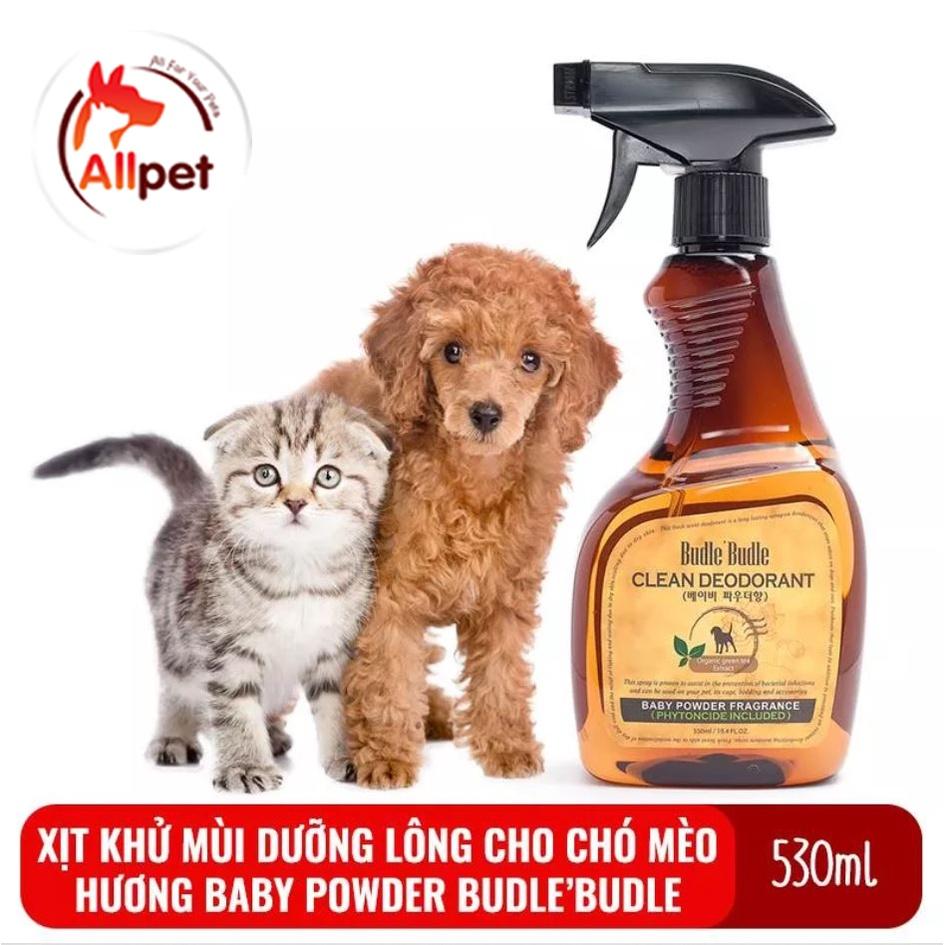 Xịt Khử Mùi Dưỡng Lông Cho Chó Mèo Budle'Budle. Nước hoa khử mùi cho chó. Nước hoa cho mèo. Chai 530ml.