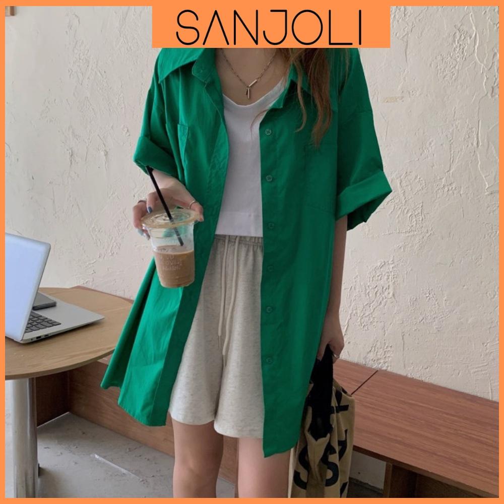Áo Sơ Mi Form Rộng SANJOLI Áo So Mi Nữ Kiểu Oversize Tay Ngắn Thiết Kế Hàn Quốc Hot Trend AO058