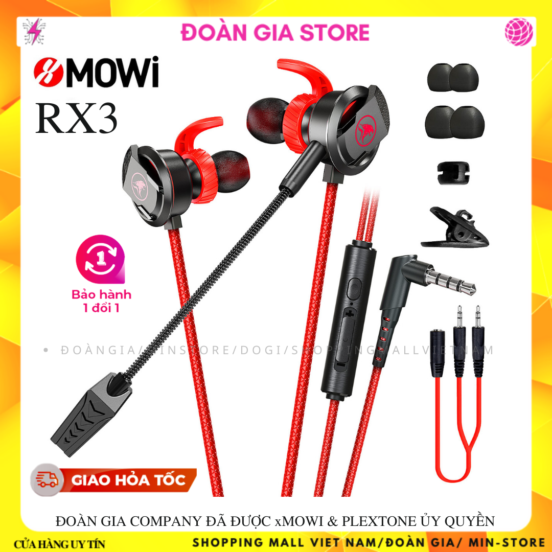 Tai nghe gaming có dây chơi game xMOWi RX3 có thể tháo rời và tích hợp micro dài kèm chuẩn kết nối 3.5mm tiện dụng (Bản quốc tế, hàng nhập khẩu chính hãng, Màu Đỏ, Tặng Găng Gaming)