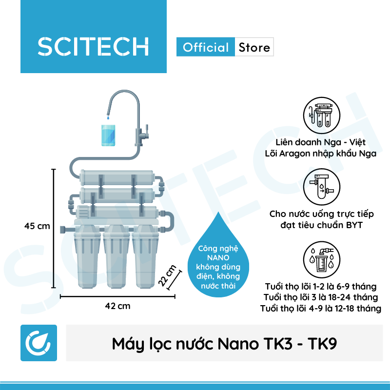Máy lọc nước Nano TK9 Hydrogen by Scitech - Hàng chính hãng