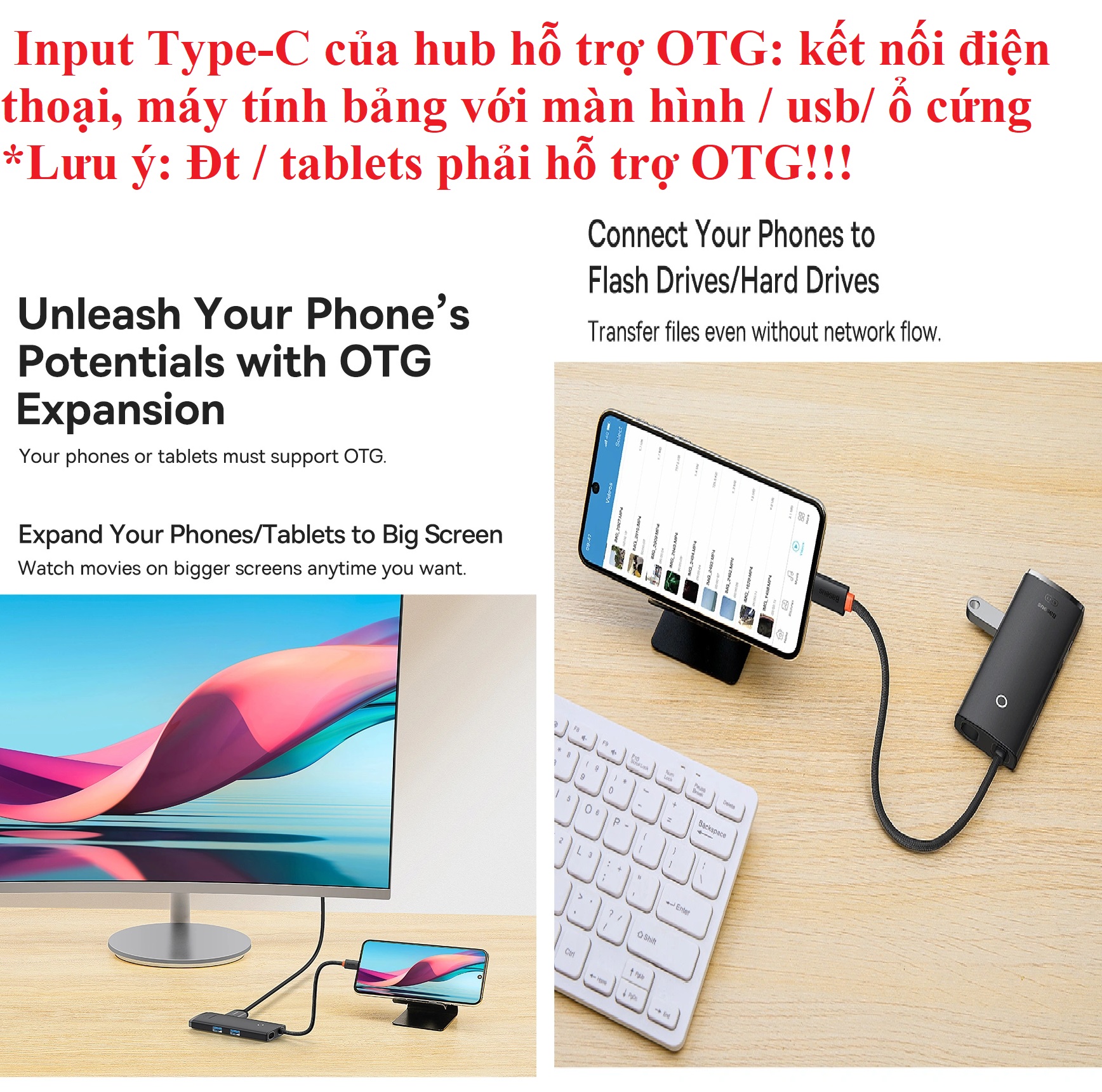 Bộ chuyển đổi cổng type C đa năng 6 trong 1 Baseus Airjoy Lite Series BS-OH019 / BS-OH020 _ Hàng chính hãng