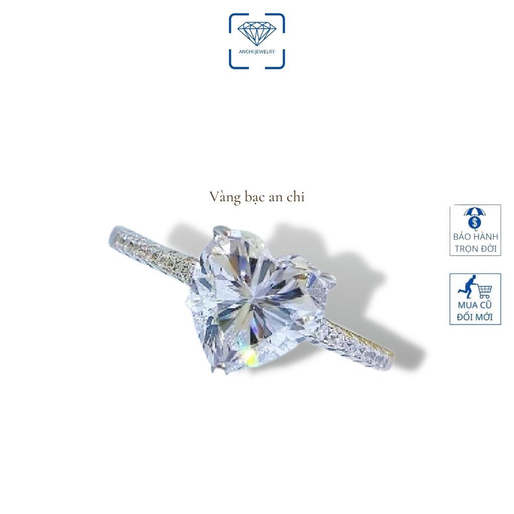 Nhẫn bạc 925 mặt tim LOVE nạm đá sáng lấp lánh thích hợp làm quà tặng đính hôn, trang sức bạc Anchi jewelry