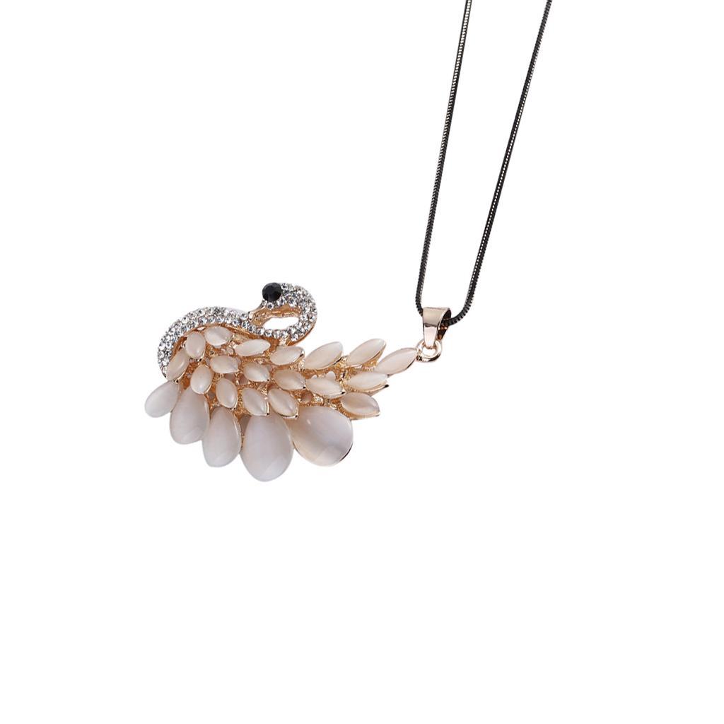 Charm Opal Crystal Swan Pendant Necklace Rhinestone Sweater Chain Necklace