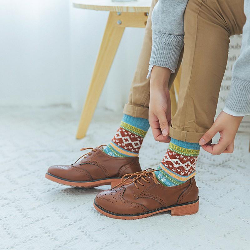 Vớ Tất Len Nam Nữ Cổ Cao Vintage Đan Len Dày Phong Cách Bohemian Thời Trang Thu Đông - Mã TV006
