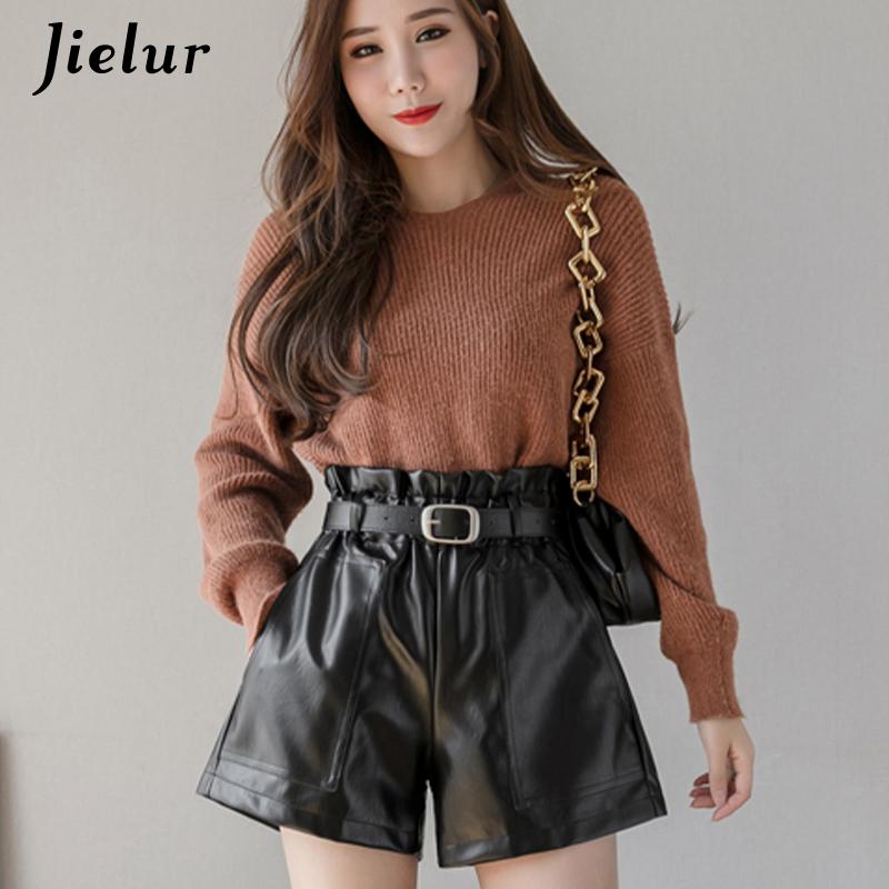 Jielur PU Nữ Thu Đông Quần Short Ôm Cao Cấp Bền Màu Quần Shorts Nữ Sang Trọng Hàn Quốc Dây Da Ngắn Quần S-XL