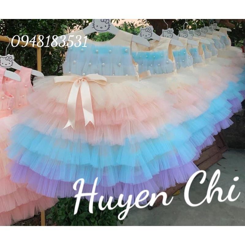 VÁY CÔNG CHÚA CẦU VỒNG - Hồng ruy băng đen,Sz 5(19-23 kg)