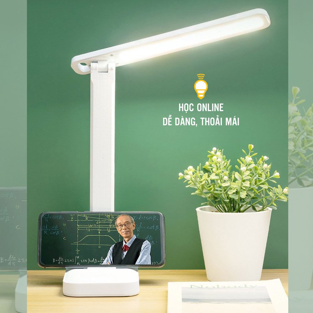 Đèn LED Để Bàn Với 3 Chế Độ Ánh Sáng, Chống Cận Thị, Bảo Vệ Mắt,  Pin Lithium Giúp Đèn Cơ Động Không Cần Cắm Điện, Công Tắc Bật Tắt Cảm Ứng, Có Chức Năng Làm Giá Đỡ Điện Thoại Hoặc Máy Tinh Bảng.