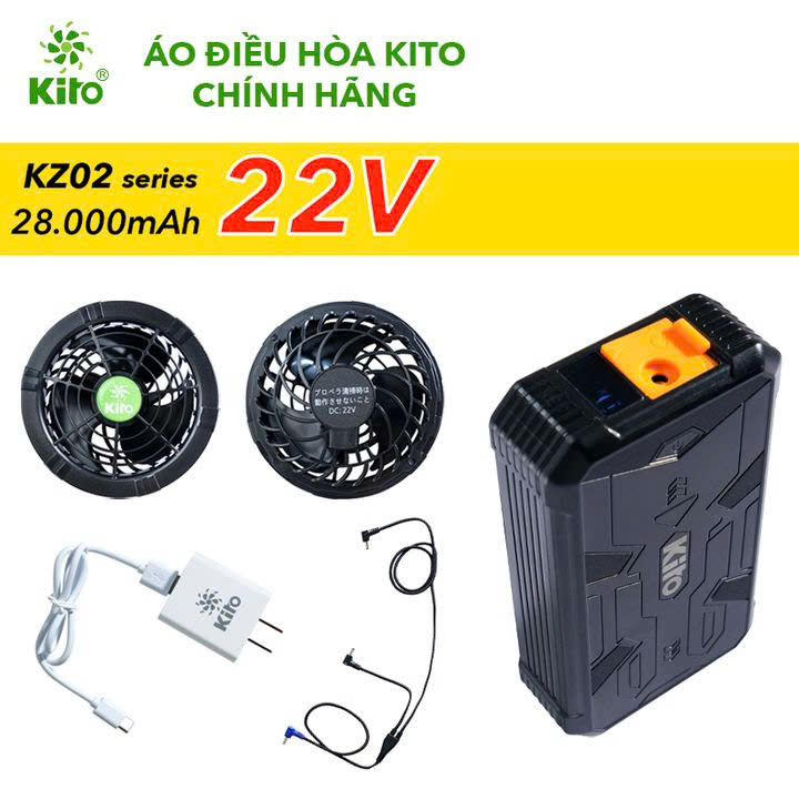 Bộ phụ kiện của áo điều hòa KITO NEWPRO quạt 22V,pin siêu nhỏ,chống chai pin,chống nước