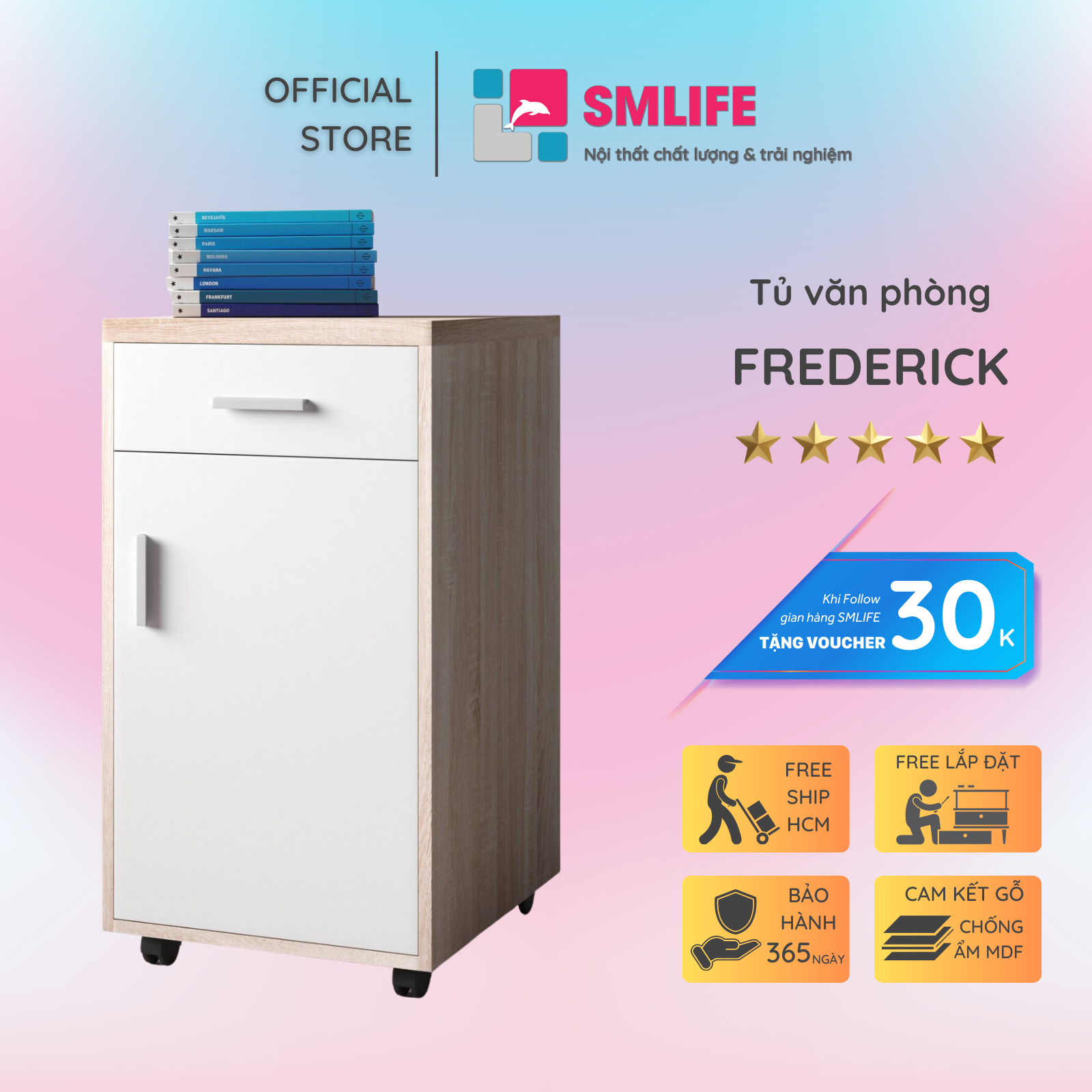 Tủ đựng tài liệu, hồ sơ gỗ hiện đại SMLIFE Frederick | Gỗ MDF dày 17mm chống ẩm | D40xR45xC71cm