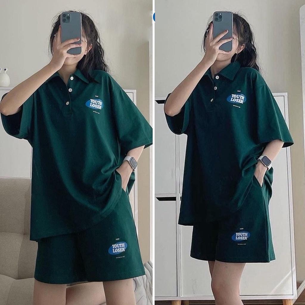 Bộ đùi nữ mùa hè in YOUNG LOSER dáng rộng Bigsize Set áo thun mix quần short thời trang ulzzang