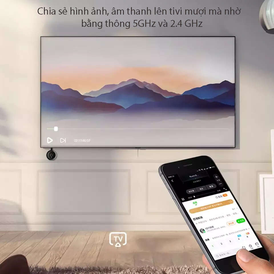 Thiết bị thu phát không dây HDMI Chromecast và streaming  2.4GHz DG17 ( đi kèm pin sạc USB )