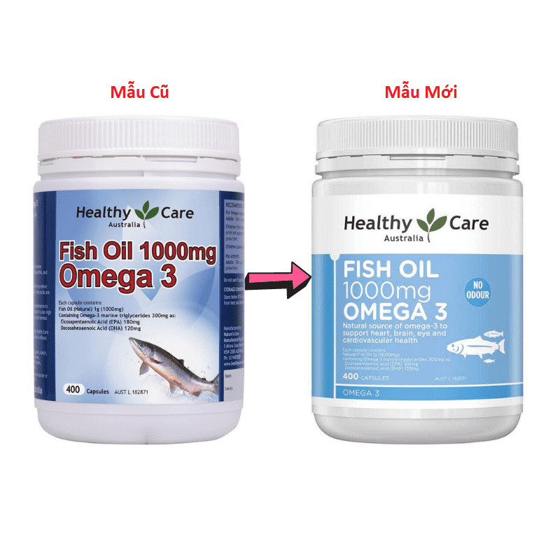 Dầu cá tự nhiên  Healthy Care Fish Oil Omega-3 1000mg 400 viên chính hãng Úc giúp bổ mắt, kháng viêm, tốt cho trí não, tim mạch