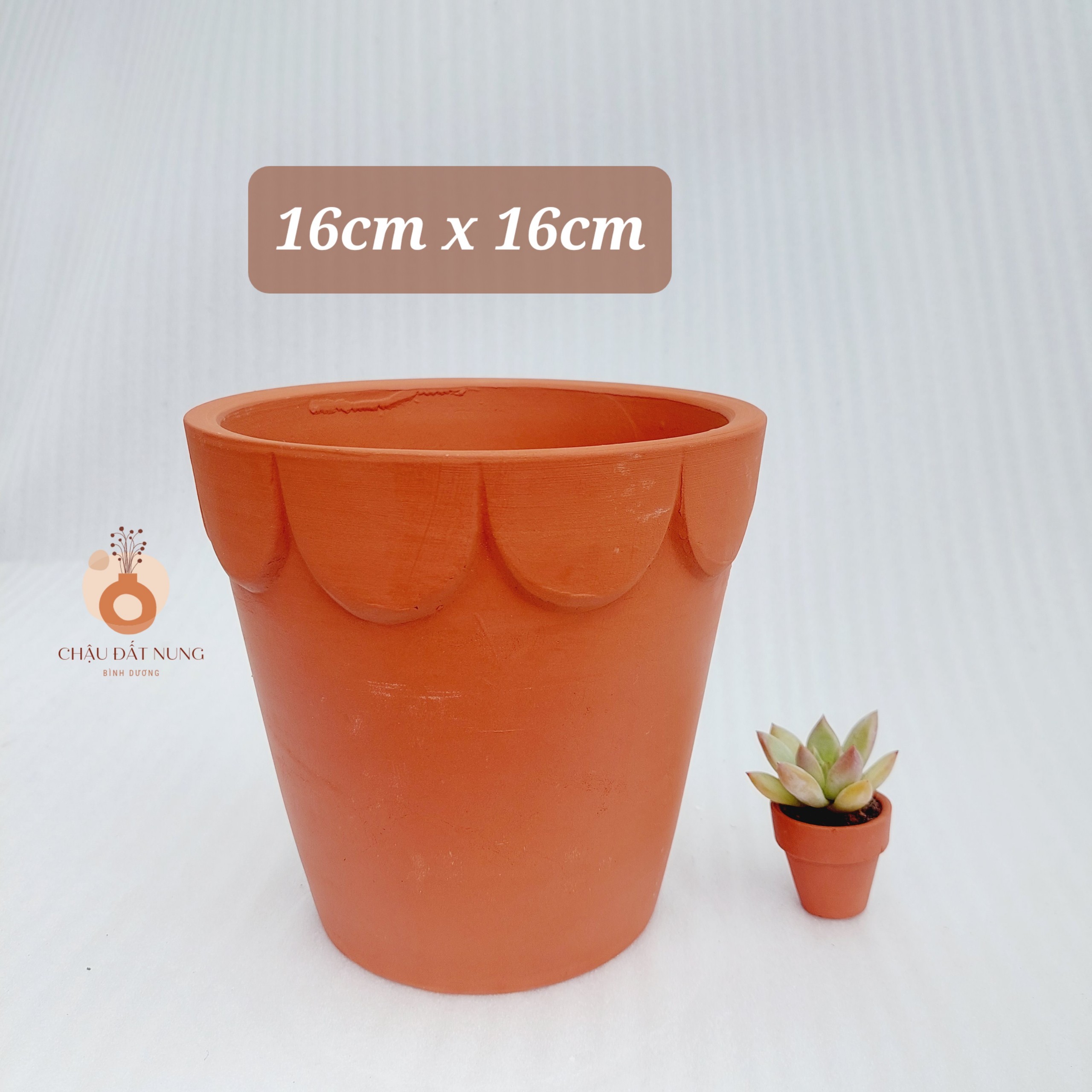 Chậu đất nung - Ly gờ hoa, miệng chậu 16cm, chiều cao 16cm
