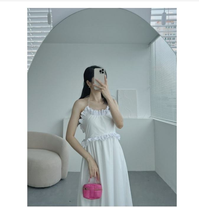 đầm cột dây viền bèo hở lưng tiểu thư Wabisabi N2005