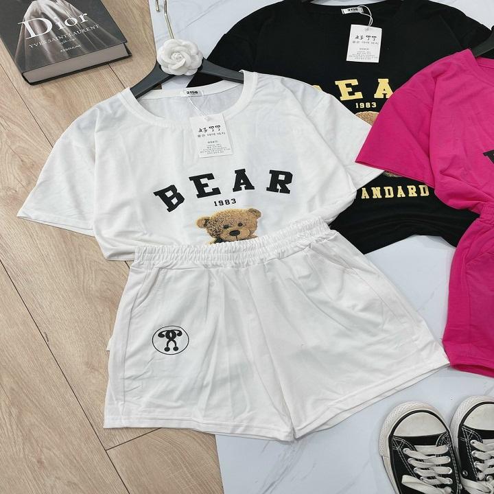 Set Đồ Bộ Mặc Nhà Nữ - Bộ Ngủ Hình Gấu Chữ BEAR - Áo Thun Unisex Tay Lỡ Phối Quần Rộng short Đùi cute - RẺ ĐẸP