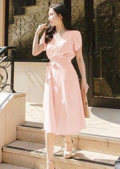 ĐẦM SUÔNG HỒNG CAM CỘT EO ( dưới 57kg ) HM25
