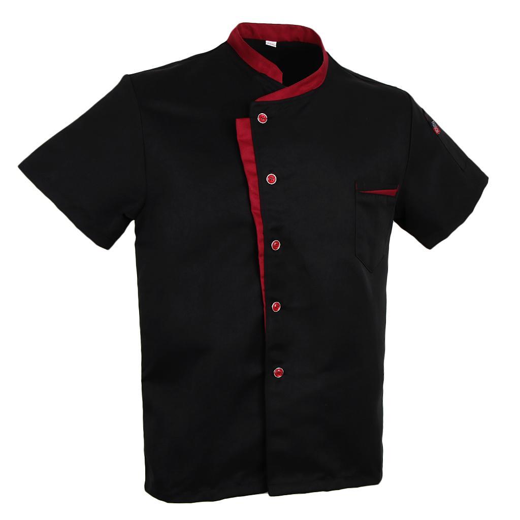 Unisex Short Sleeve Chef Coat Workwear Kitchen Jacket - Black, 4XL