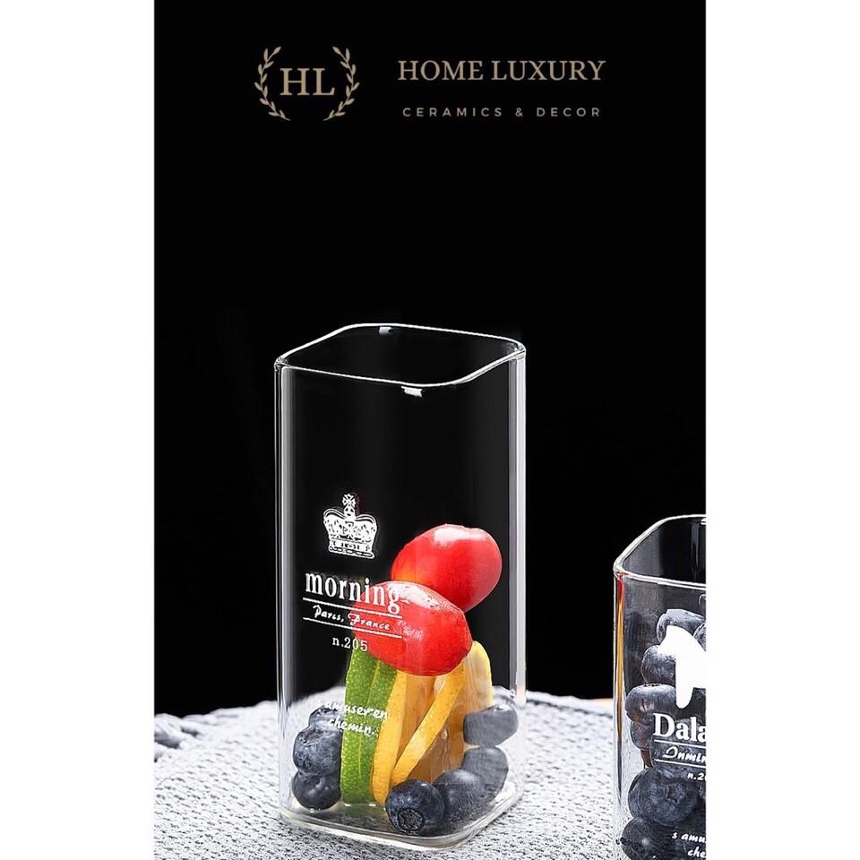 Cốc thủy tinh chịu nhiệt borosilicate dáng vuông 390ml