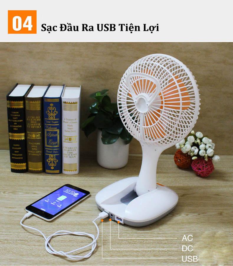 Quạt tích điện ông tây 2 in 1 KM-F0166 kiêm đèn Led gấp gọn đa năng - GDHN Loại Tốt