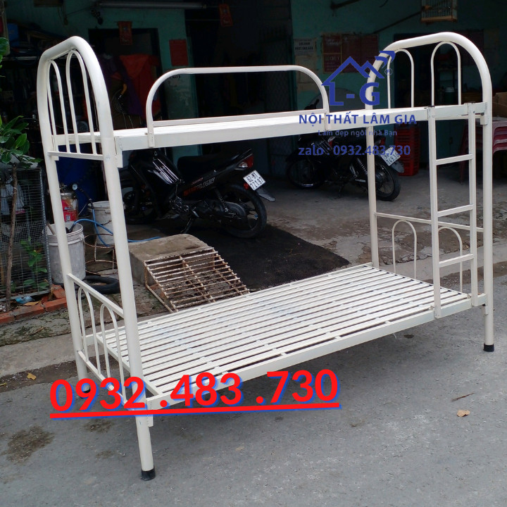 Giường sắt 2 tầng ống tròn sơn tĩnh điện ngang 1mx1m -Dài 2m màu kem sữa_ LG1M280521