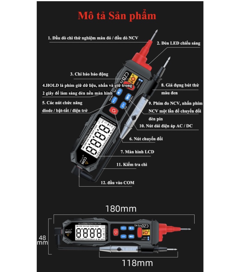 Đồng hồ đo vạn năng Phát hiện không tiếp xúc