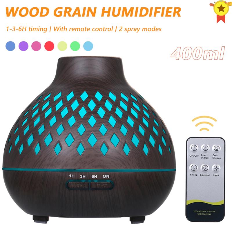 400Ml Tinh Máy Khuếch Tán Tinh Dầu Phun Sương Tạo Ẩm Không Khí Điều Khiển Từ Xa Nồi Cơm Điện Từ Máy Tạo Độ Ẩm Không Khí Với Hạt Gỗ Cho Văn Phòng Nhà