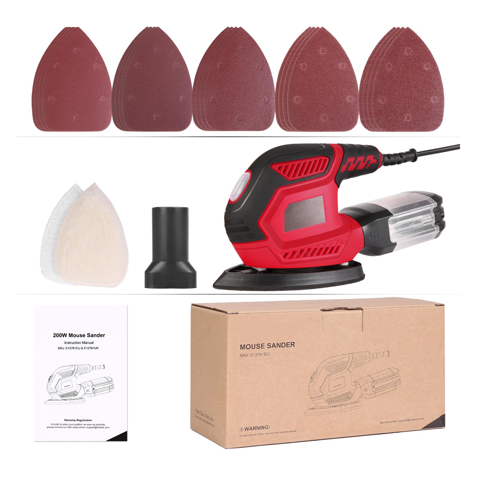 Detail Sander 1.6A 200W 14000 OPM Compact Sander Efficient Dust Collection System with 2pcs Polishing Pads & 20pcs Sandpapers for Tight Spaces Sanding/Polishing in Home Decoration & DIY