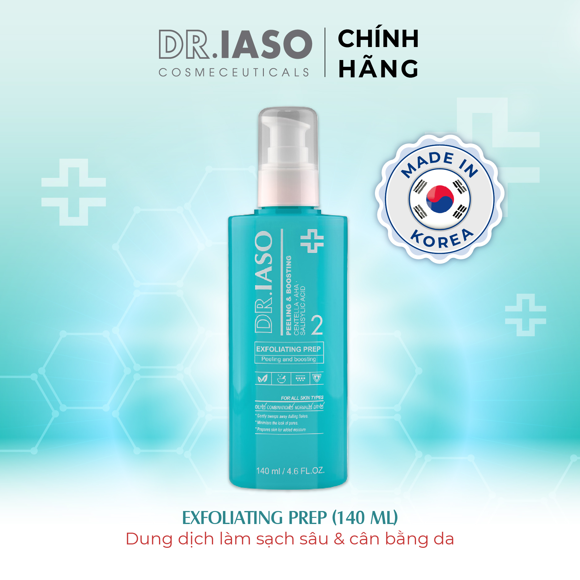 D33 Nước hoa hồng giúp tái tạo da Dr IASO Exfoliating Prep 140ml