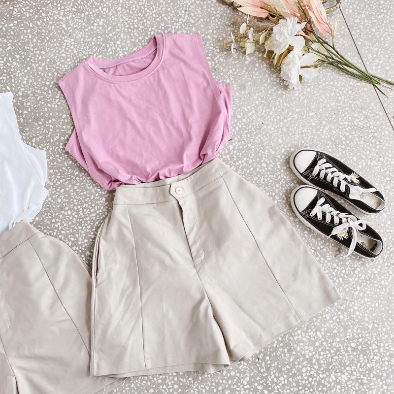 Set áo sát nách +quần kaki nude