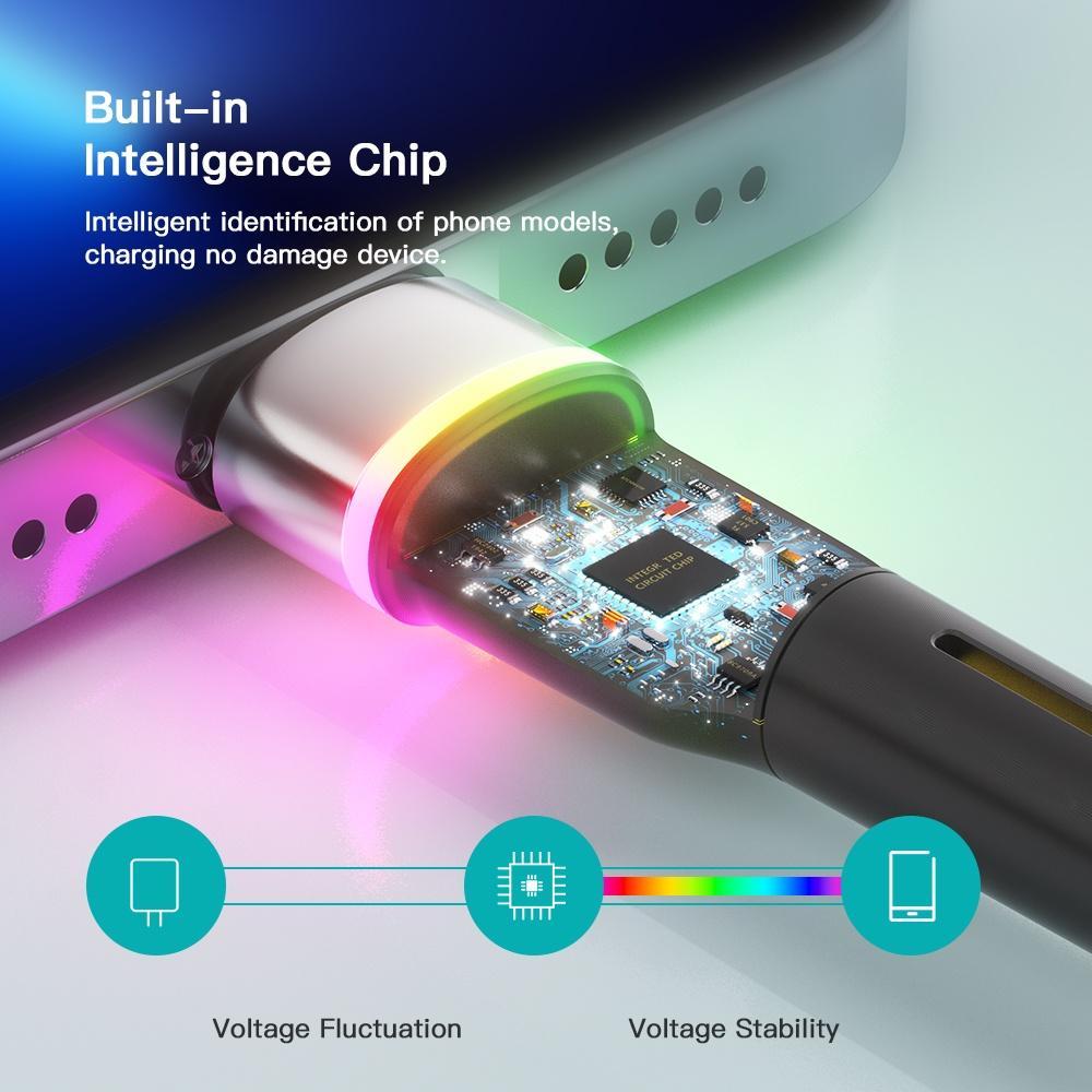 Dây cáp sạc Essager USB 2.4A có đèn LED màu thích hợp cho Iphone 6 7 8 plus