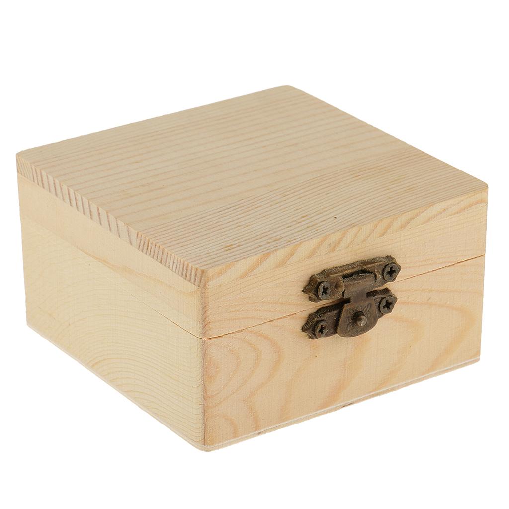 2xSquare Shape Unfinished Wooden Jewelry Gift Box for Kids DIY Craft Toys