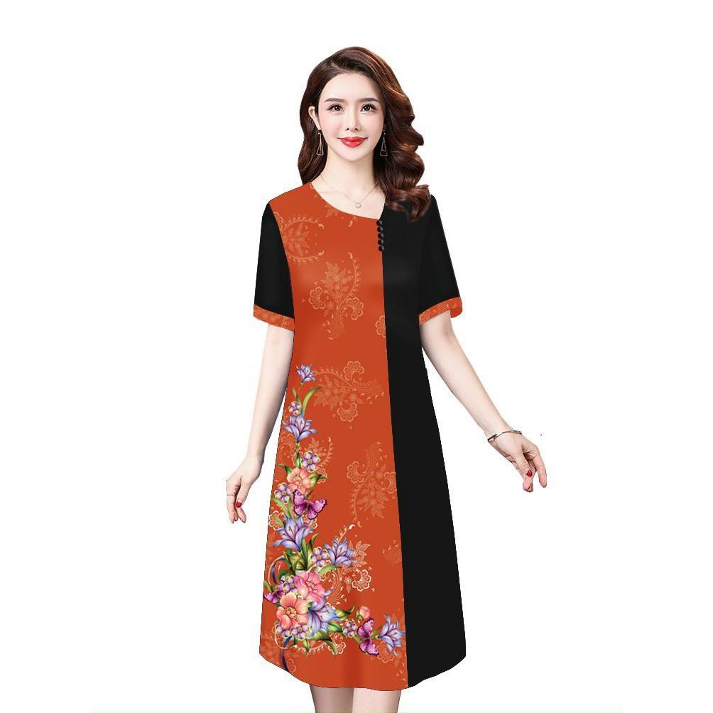 Đầm Trung Niên Dáng Suông Kèm Họa TIết Form Thoải Mái Tặng Mẹ, Bà
