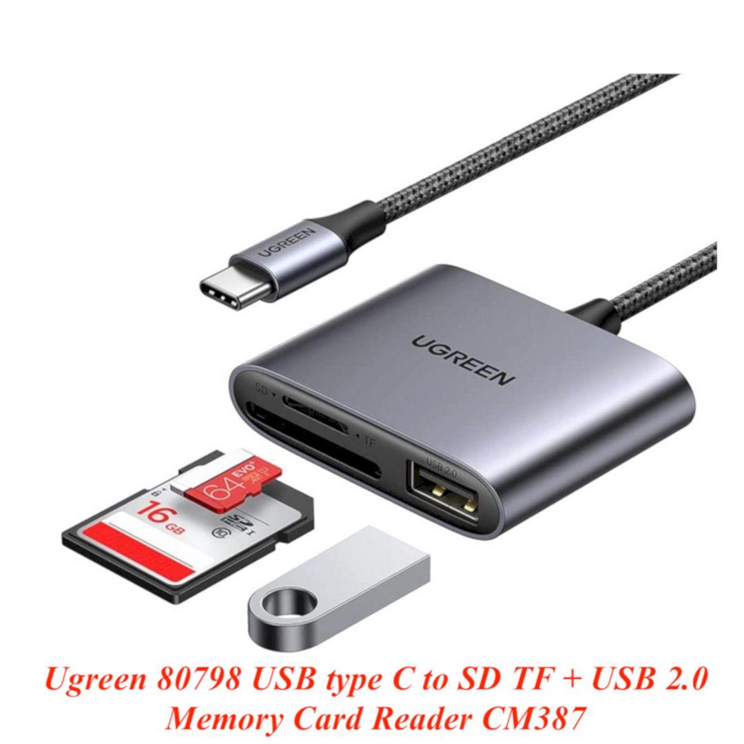 Ugreen UG80798CM387TK SD/TF OTG USB 3.0 vỏ nhôm Đầu đọc thẻ USB 3.1 Type-c 3 in 1 SD/TF + OTG USB3.0 - HÀNG CHÍNH HÃNG