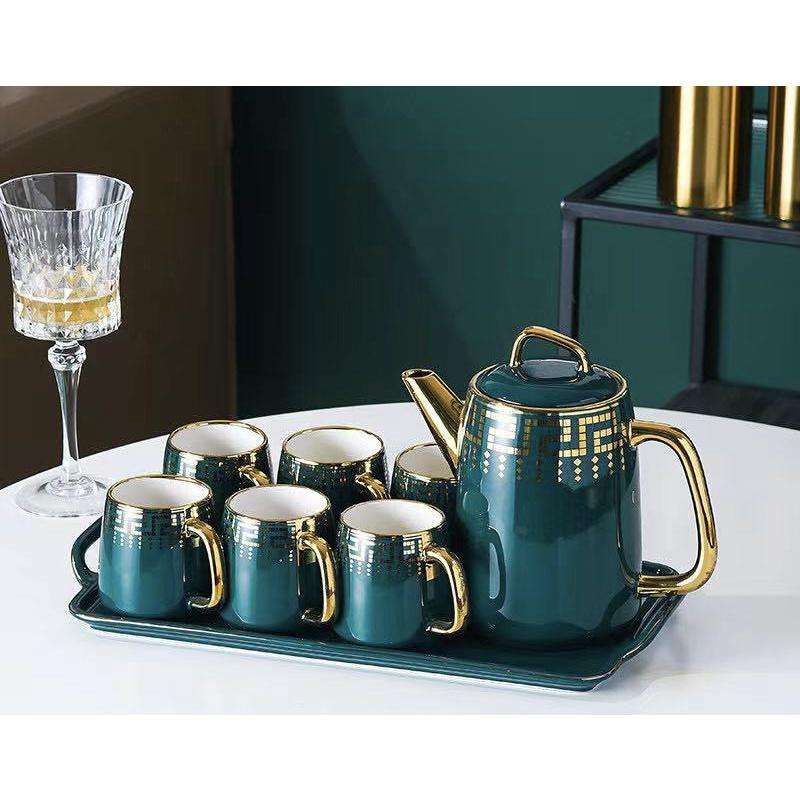 Bộ ấm chén men trắng cao cấp bình uống trà và 6 cốc, hàng đẹp, men sáng bóng, quà tặng ý nghĩa