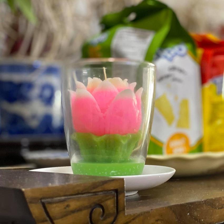 Cặp nến ly hoa sen (20 giờ) - nến hoa sen thờ phật - nến bông sen trang trí cao cấp candle shop