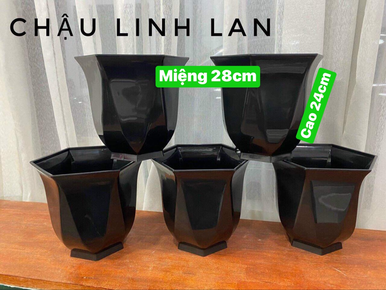 Chậu Nhựa Trồng Cây Cảnh, Hoa Trong Nhà Linh Lan Kt 28 x24cm Màu Đen