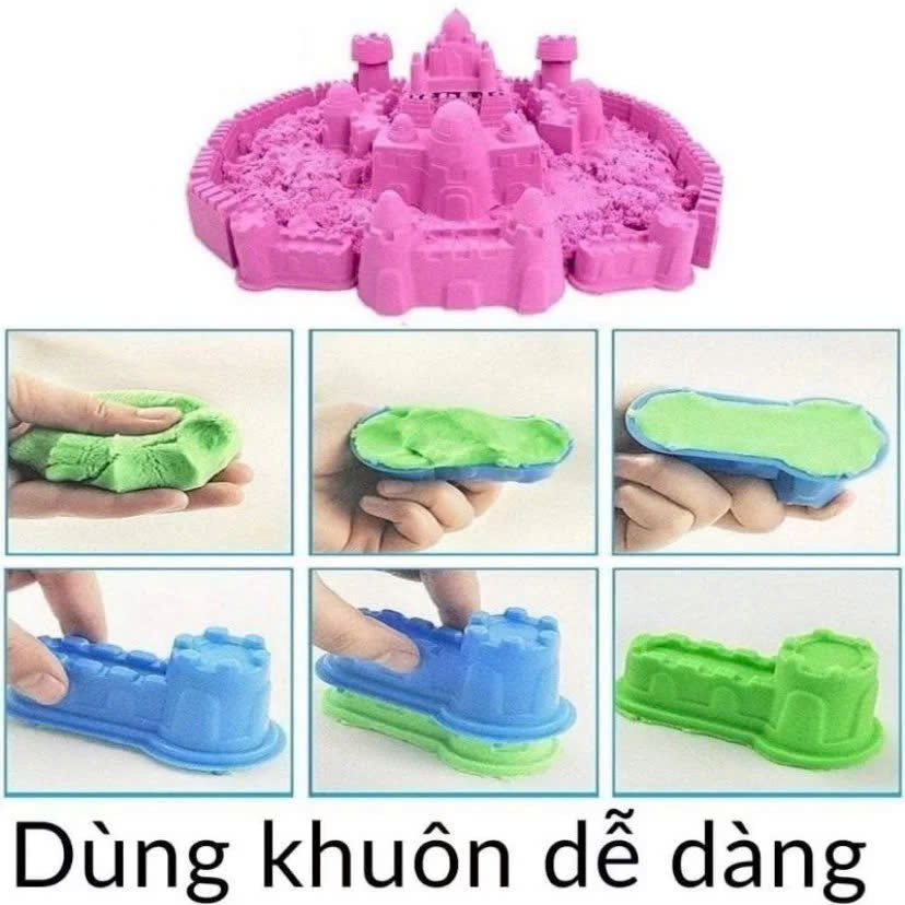 COMBO 1 kg Cát Động Lực Cát Nặn Cát Vi Sinh GỒM: 500g cát màu cam 500g cát màu xanh 6 khuôn hình 1 phao Bồ cào và xẻng SÁNG TẠO AN TOÀN PHÁT TRIỂN TOÀN DIỆN Cho Bé Trẻ Em Đất Nặn