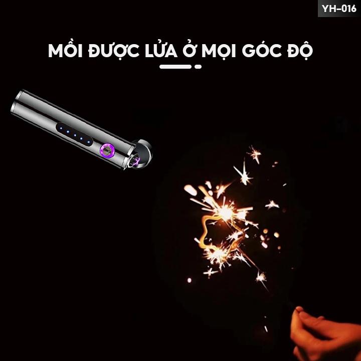 Dụng Cụ Mồi Lửa Bằng Tia Plasma Chống Gió Có Đèn Led Hiển Thị Báo Pin Tiện Lợi YH-016